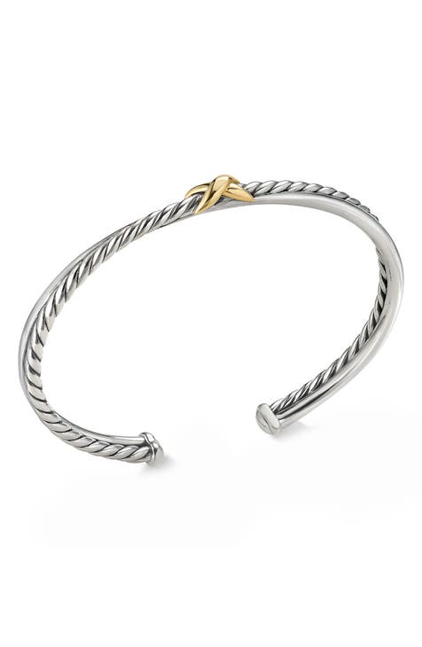 Petite X Center Station Bracelet in Sterling Silver with 18K Yellow Gold, 5.2mm<br />