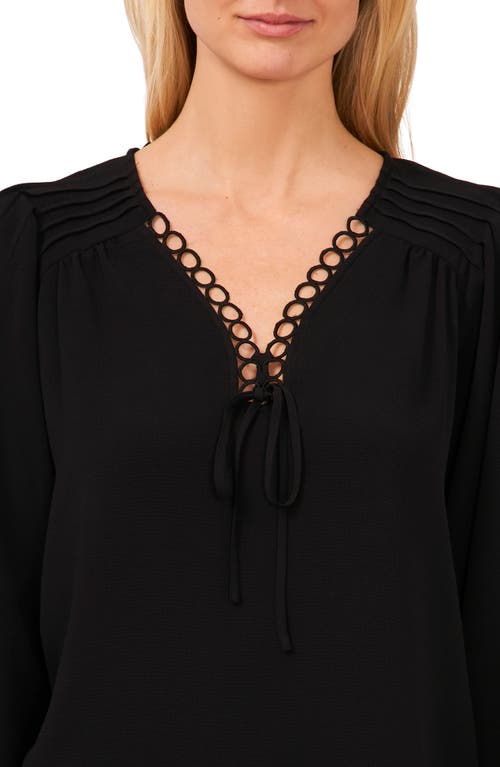 Cece Circle Lace Long Sleeve Pintuck Top In Rich Black
