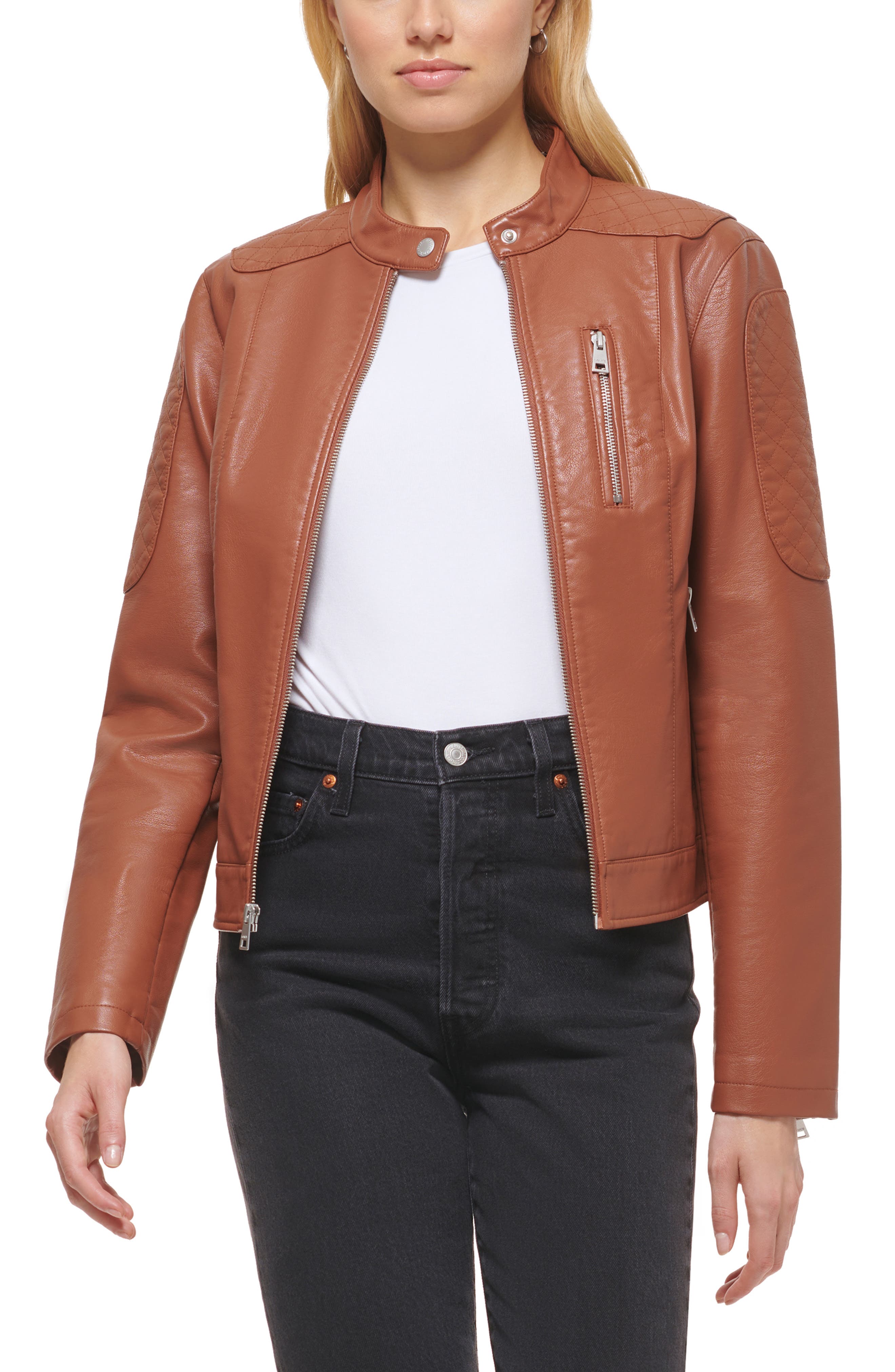 Levi's Zip Front Water Repellent Faux Leather Moto Jacket in Camel at Nordstrom Rack, Size Large