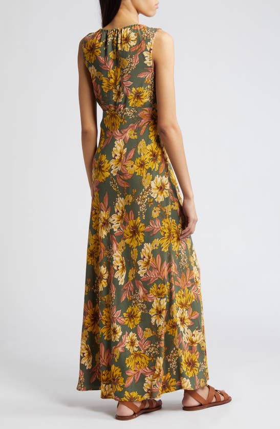 Shop Treasure & Bond Ruched Bias Cut Maxi Dress In Olive Kalamata Amelia Floral