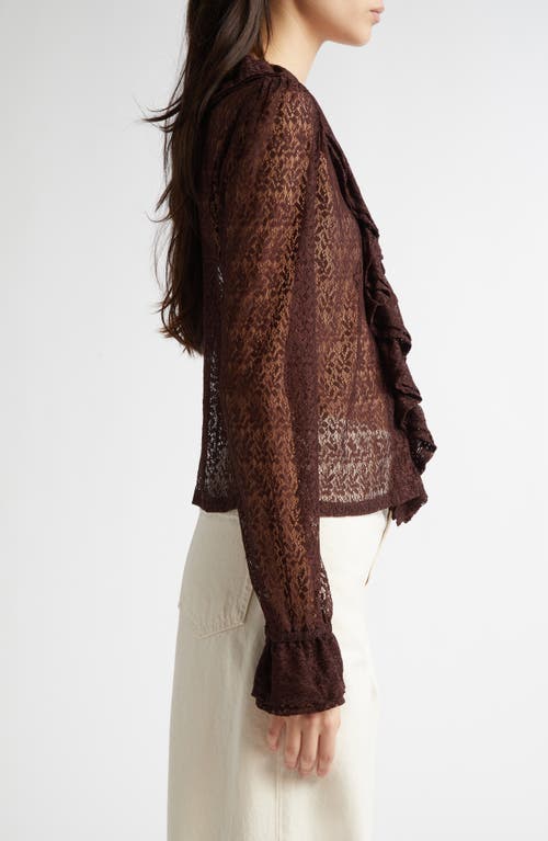 Bode Lace Flounce Blouse In Brown Black