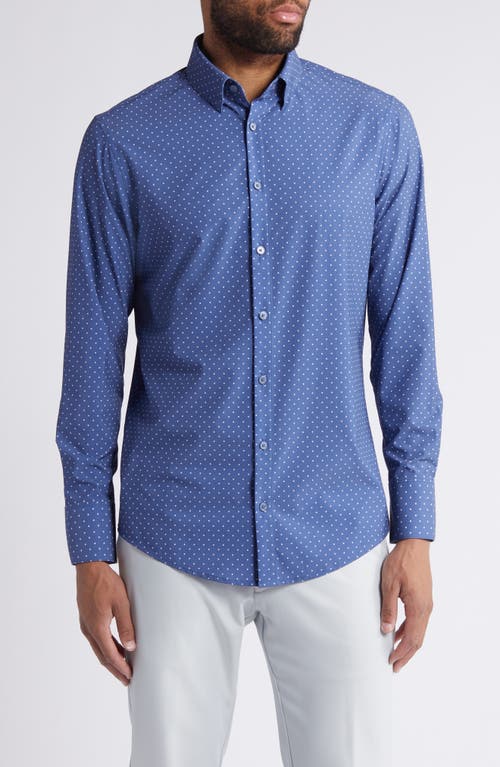 Leeward Trim Fit Performance Button-Up Shirt in Coastal Fjord Dot