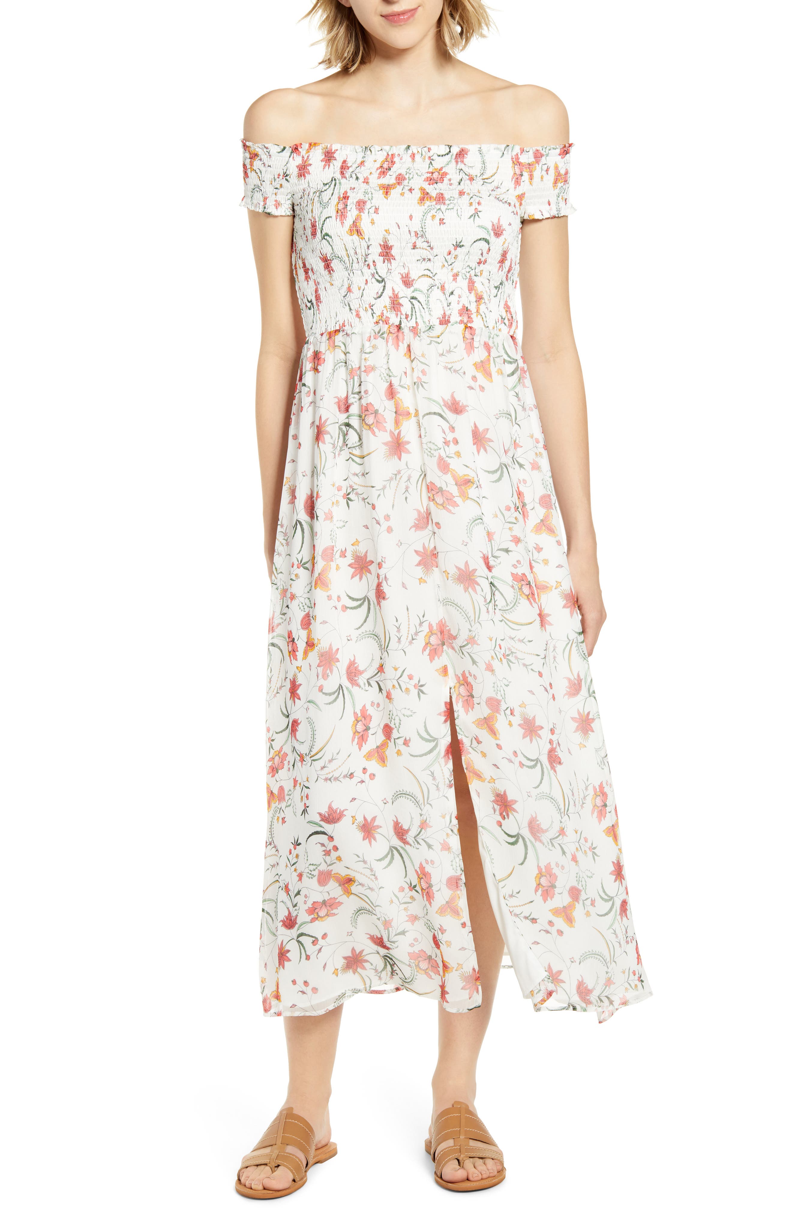 Cece Smocked Off The Shoulder Midi Dress