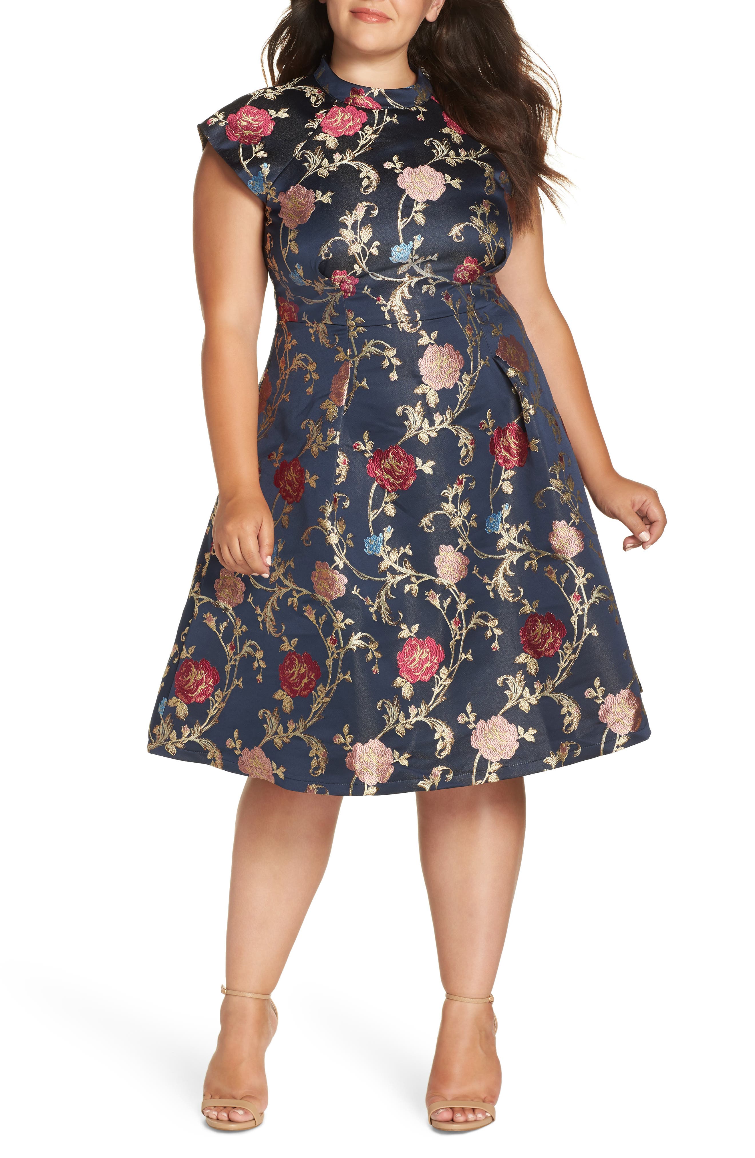 Plus Size Chi Chi London Floral A-Line Dress, Blue