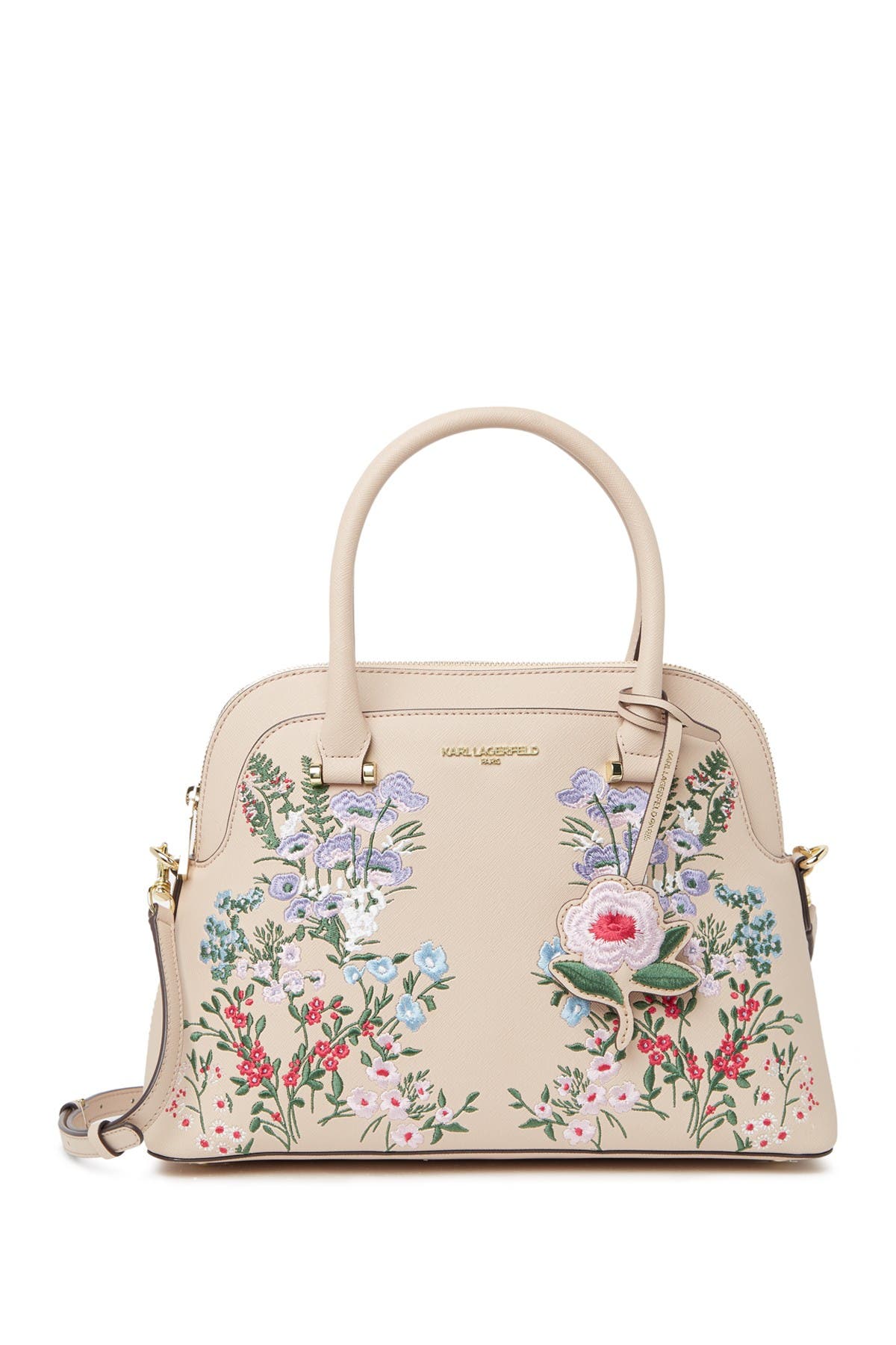 Karl Lagerfeld Penelope Leather Floral Print Satchel In Nude Flr ModeSens