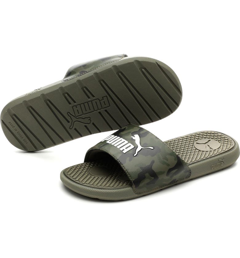 PUMA Cool Cat Camo Slide Sandal, Main, color, DARK OLIVE-PUMA WHITE