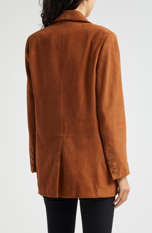 Shop L Agence L'agence Aimee Relaxed Fit Double Breasted Suede Blazer In Cognac