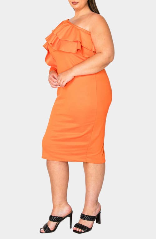 L I V D Val Ruffle One-shoulder Midi Dress In Tangerine