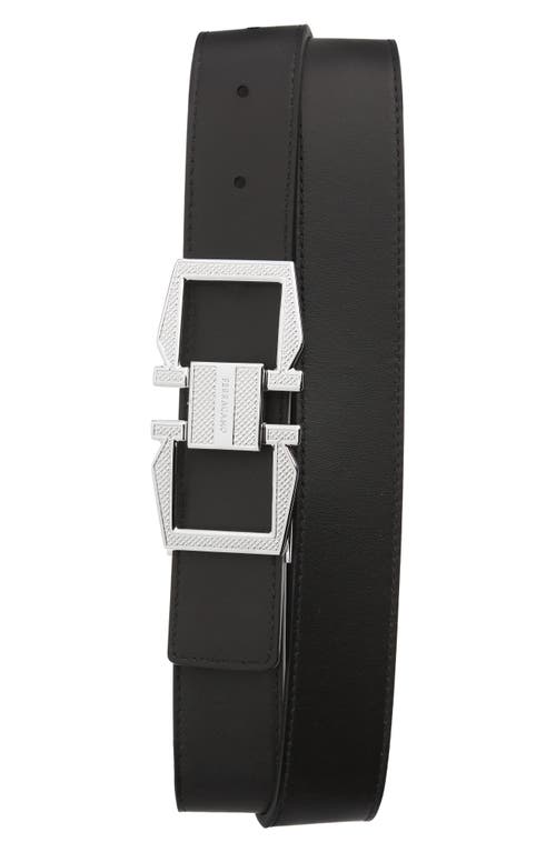 Shop Ferragamo Double Gancio Reversible Leather Belt In Midnight Nero