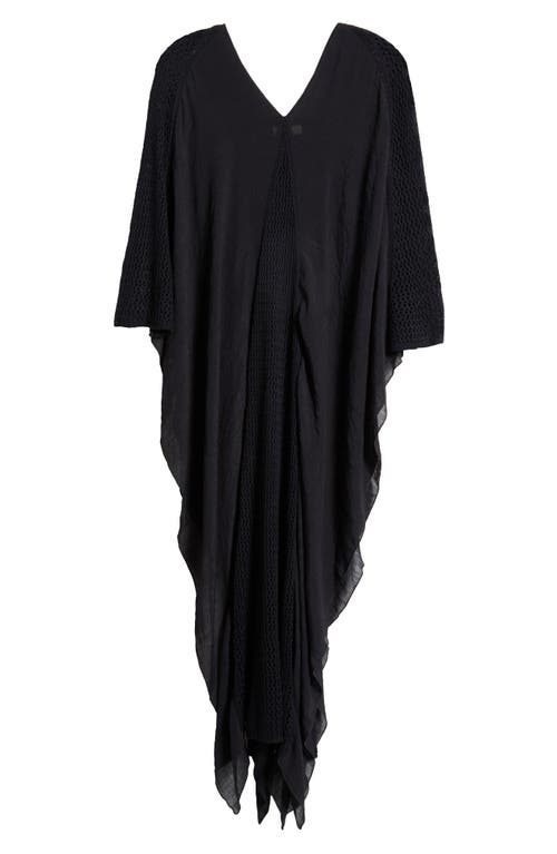Elan Open Stitch Detail Cover-up Caftan Dress In Black