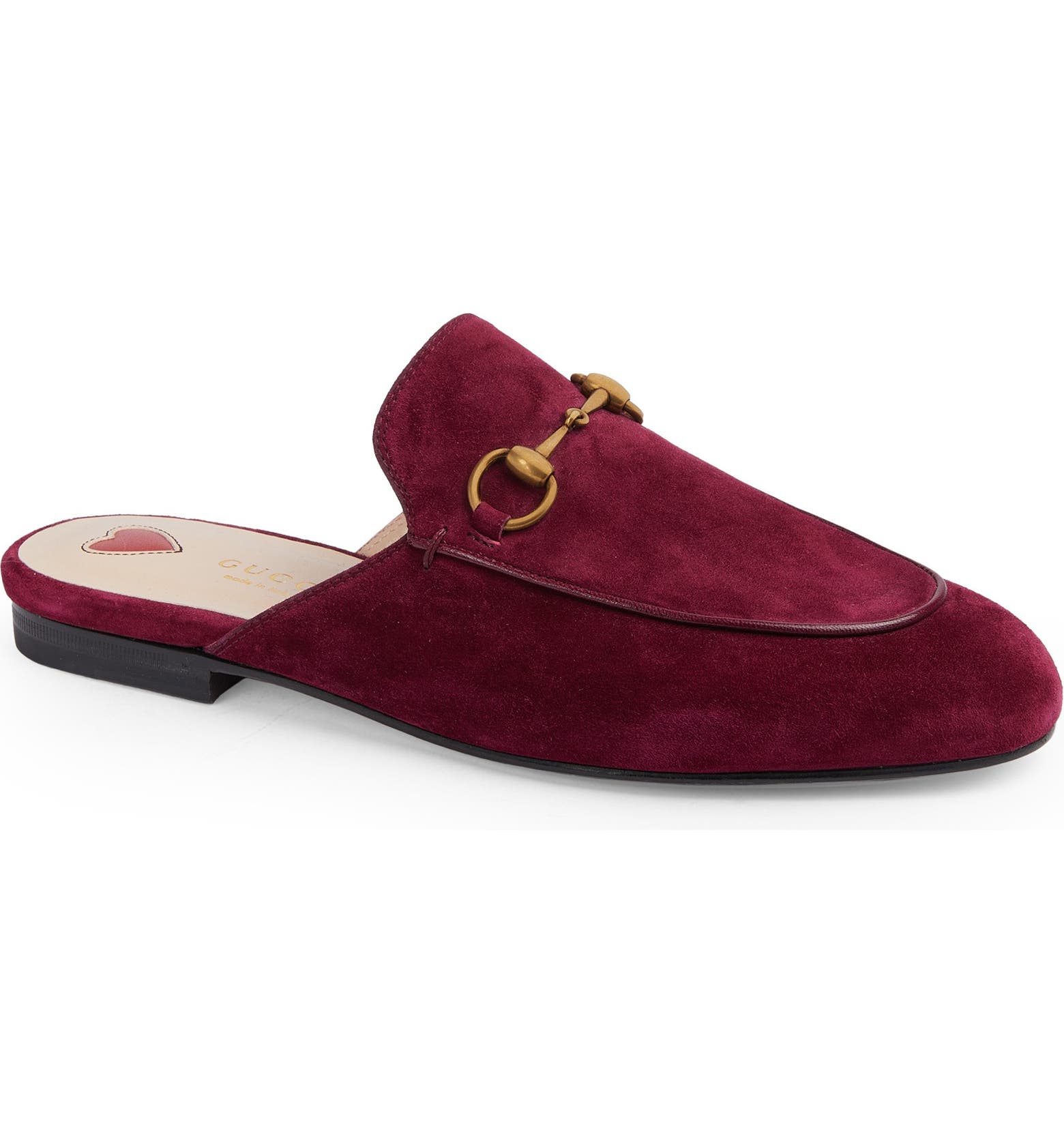 Burgundy Gucci Princetown loafers