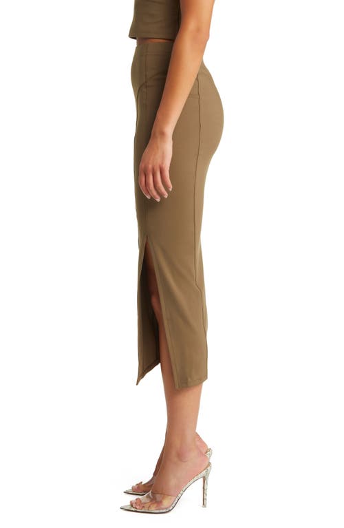 Open Edit High Waist Midi Skirt In Brown Teak