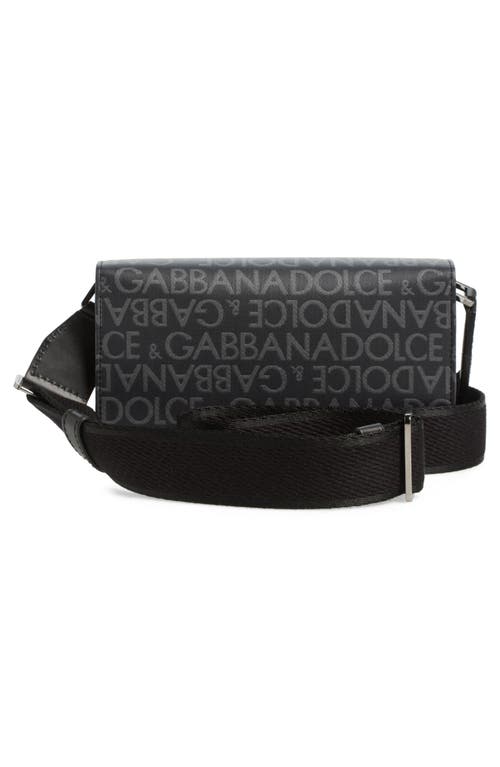 Shop Dolce & Gabbana Dolce&gabbana Logo Coated Jacquard Crossbody Bag In 8b969 Nero/grigio