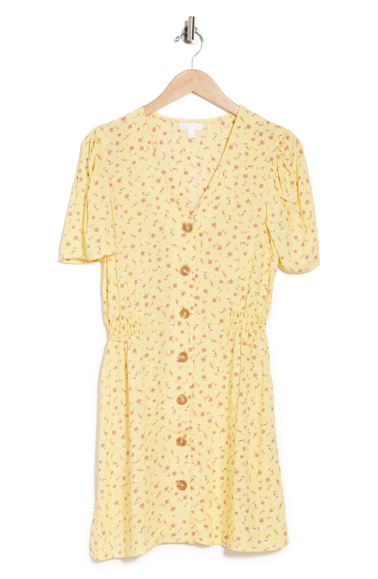 Abound V-neck Short Sleeve Mini Dress In Yellow Floral