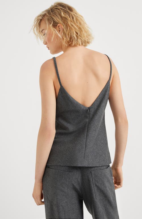 Shop Brunello Cucinelli Virgin Wool And Cashmere Flannel Top With Dazzling Embroidery In Dark Grey