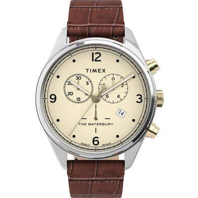 Timex Waterbury Chronograph Leather Strap Watch, 42mm