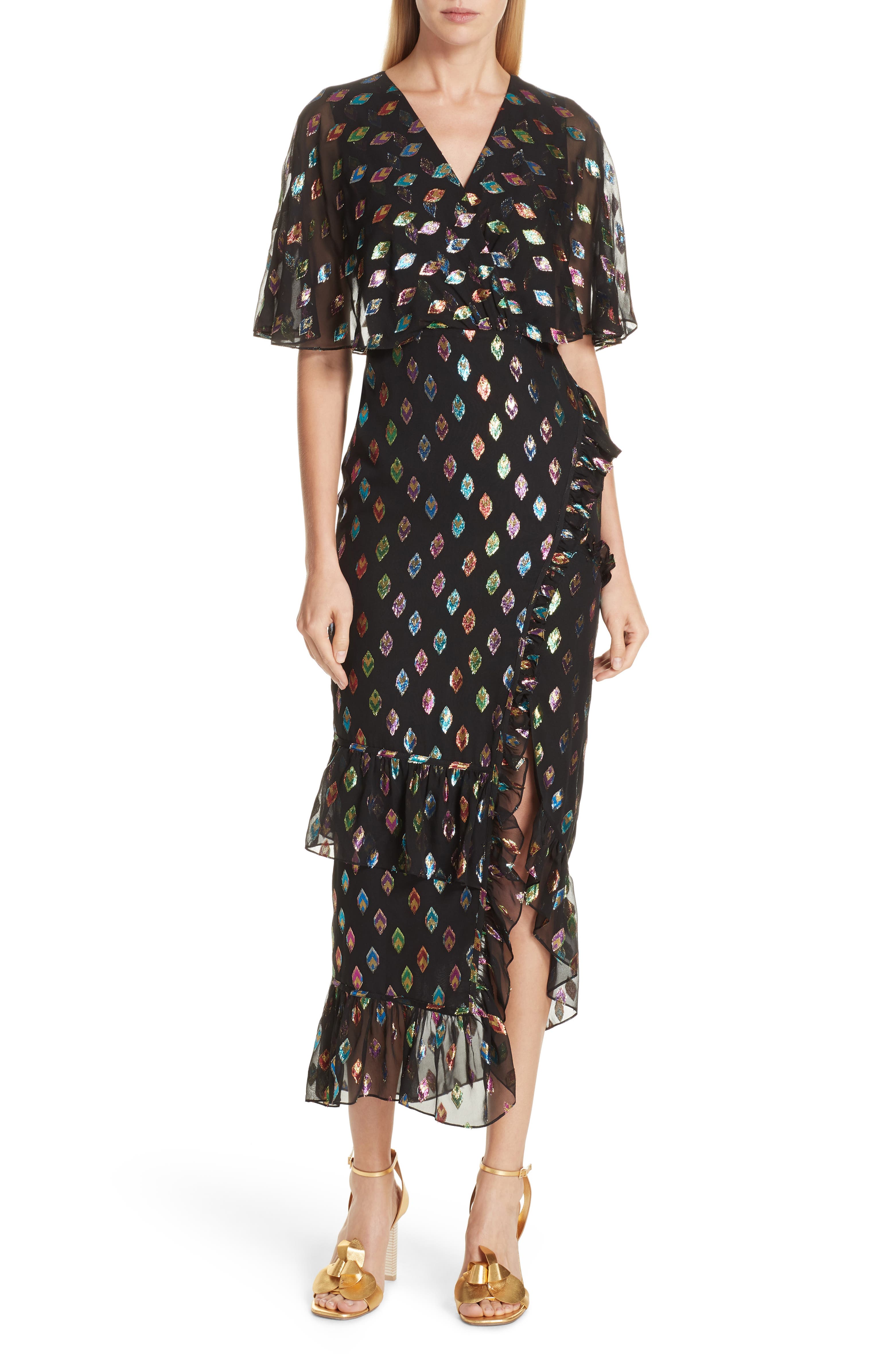 SALONI Ruffle Hem Silk Blend Dress | Nordstrom