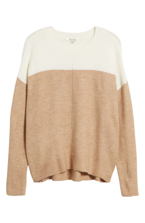 Shop Zoe And Claire Colorblock Crewneck Sweater In Khaki