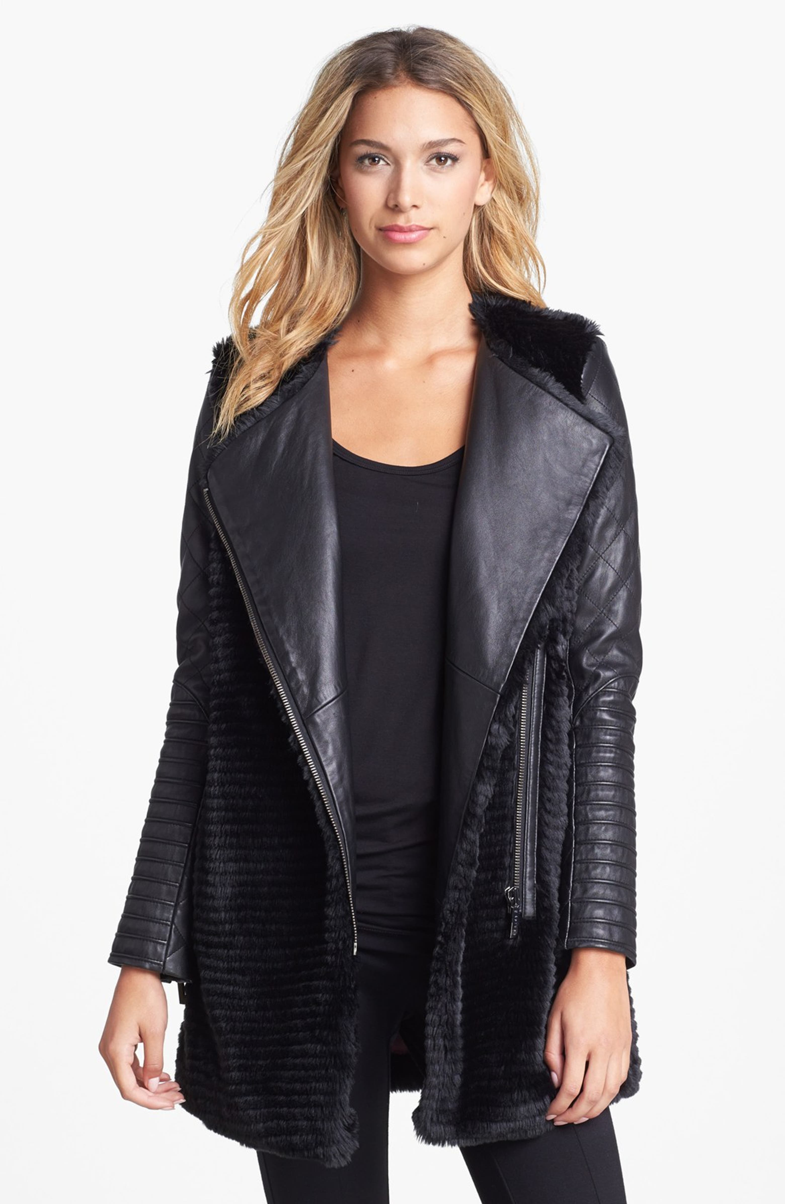 Ashley B Leather & Faux Fur Coat | Nordstrom