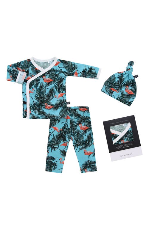 Peregrine Kidswear Flamingo Take Me Home Top, Pants & Hat Set in Teal /Multi 