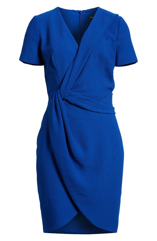 Shop Black Halo Portia Faux Wrap Crepe Sheath Dress In Cobalt