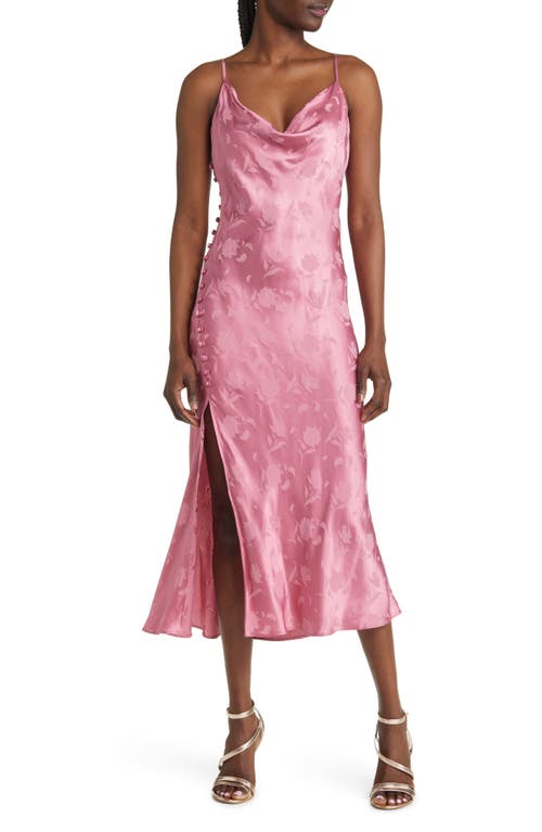 Lulus All About You Satin Midi Slipdress in Pink Floral Jacquard