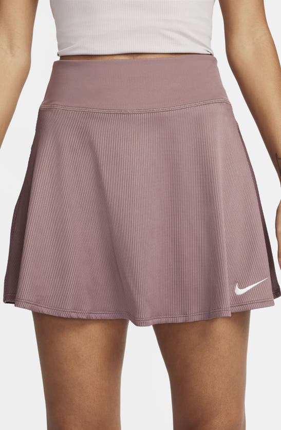 Shop Nike Dri-fit Ribbed Miniskirt In Smokey Mauve/ White