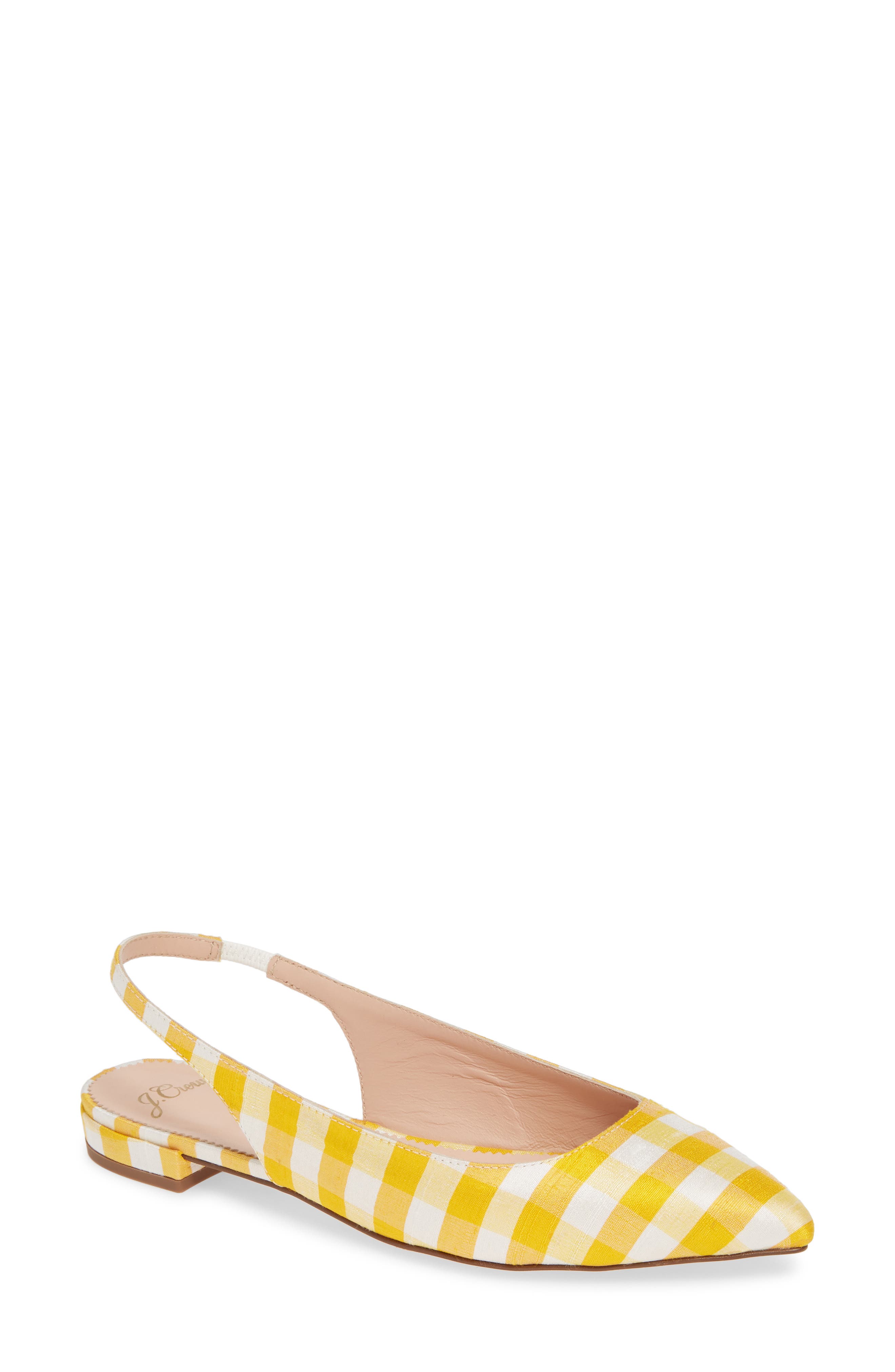 J.crew Gingham Pointed Toe Slingback Flat, Yellow