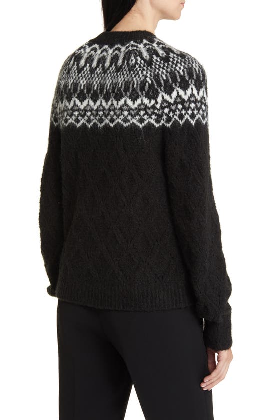 Wit & Wisdom Fair Isle Pointelle Sweater In Black/ Off White