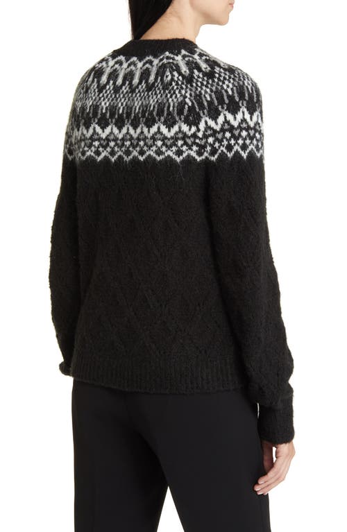 Wit & Wisdom Fair Isle Pointelle Sweater In Black/off White
