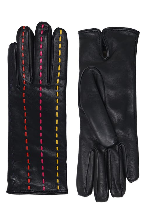 Cashmere Lined Leather Gloves in Black/Hatch