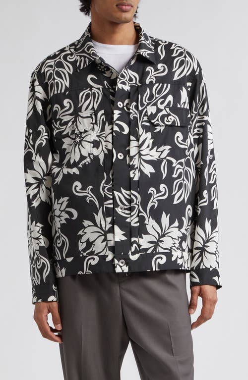 Sacai Floral Print Blouson Jacket Black at Nordstrom,