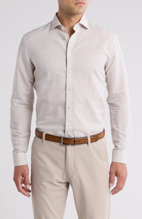 Trim Fit Solid Linen & Cotton Dress Shirt in Tan Mustique Linen