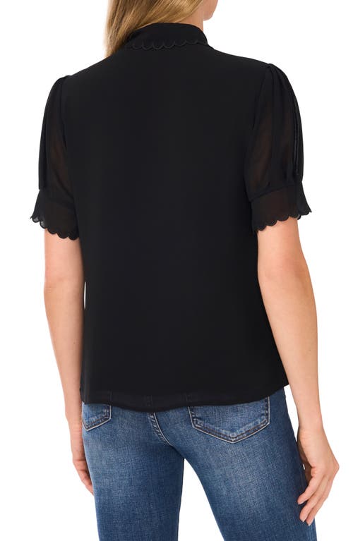 Cece Scallop Trim Button-up Shirt In Rich Black