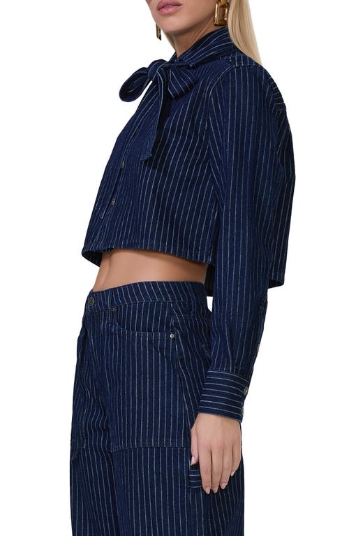 Shop Afrm Cece Pinstripe Crop Denim Jacket In Dark Wash