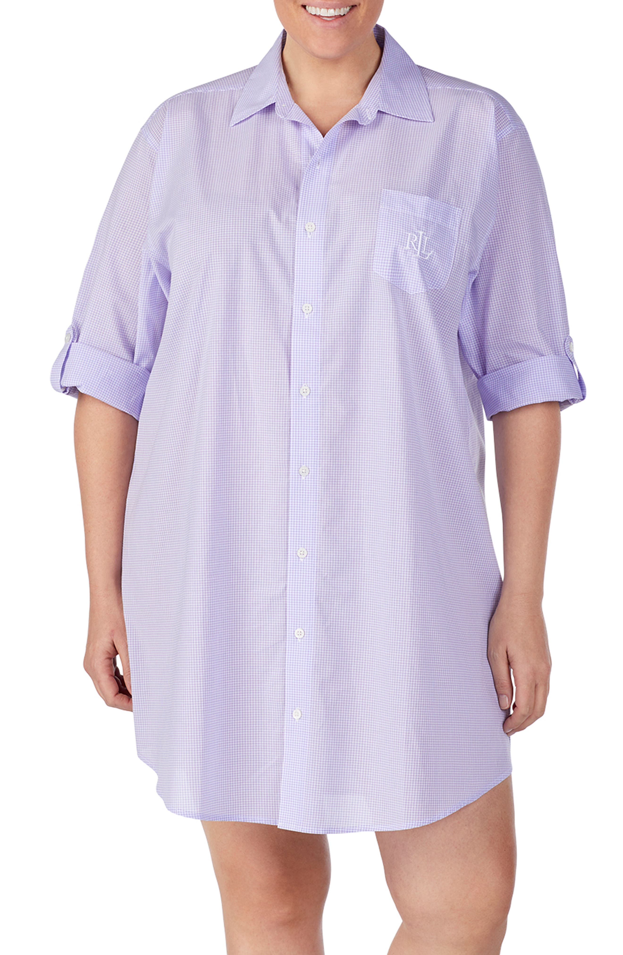 Plus Size Lauren Ralph Lauren His Cotton Sleepshirt, Purple