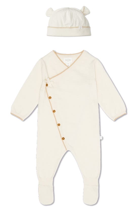 Mori Babies' Footed Sweater Romper & Hat Set In Cream