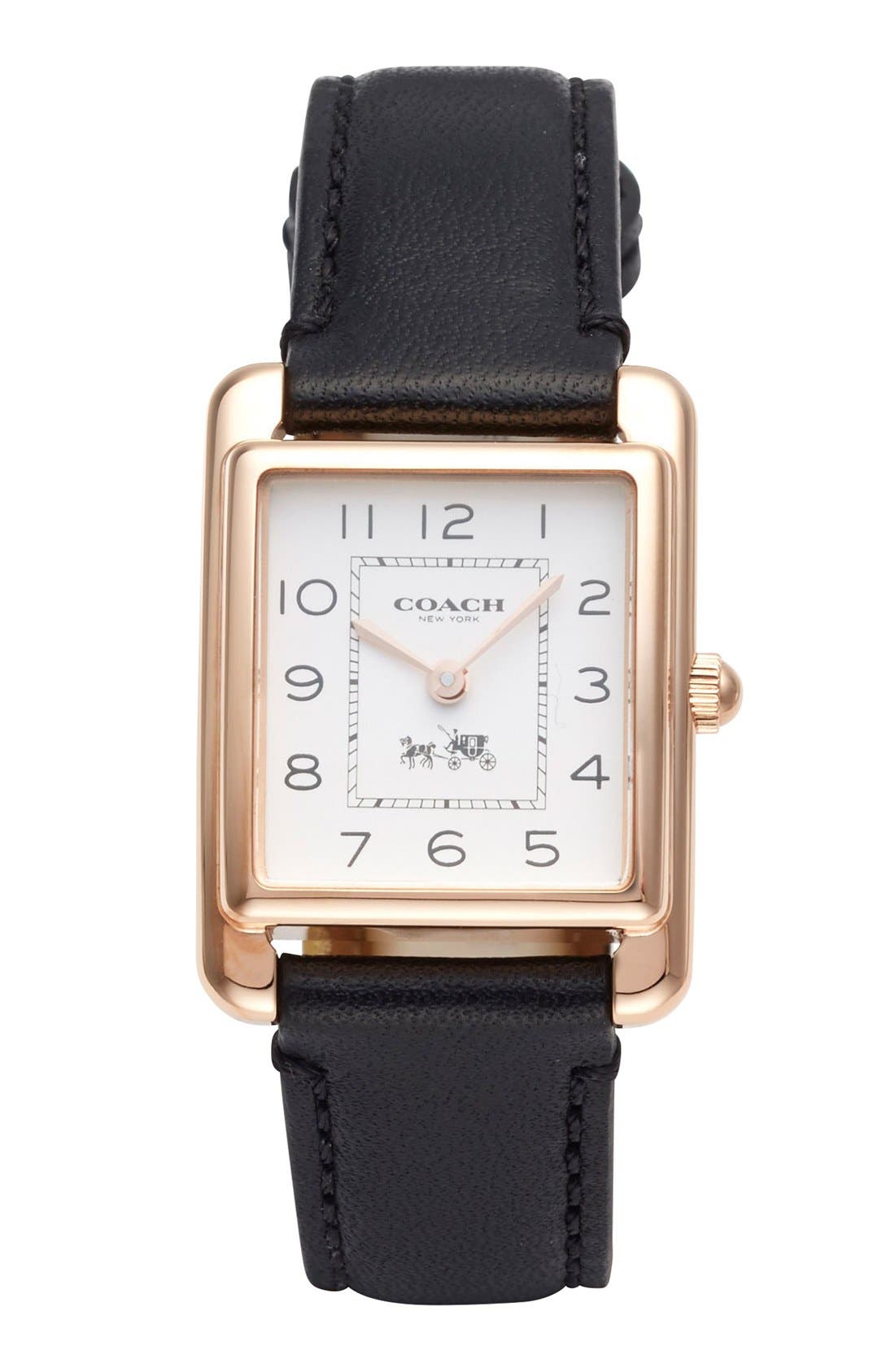 COACH 'Page' Rectangular Leather Strap Watch, 24mm Nordstrom