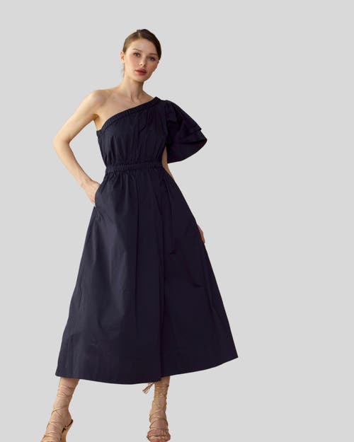 Cynthia Rowley Cotton One Shoulder Midi Dress In Black