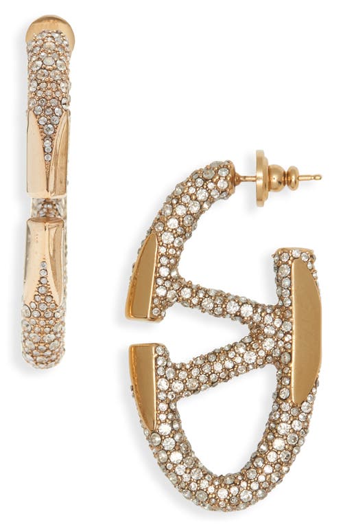 Shop Valentino Garavani The Bold Edition Vlogo Hoop Earrings In Oro 18/crystal Silver