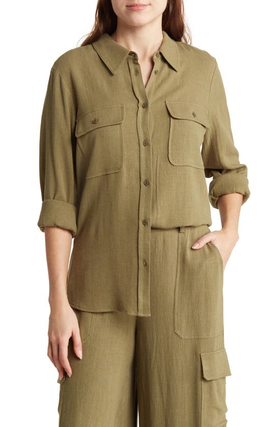 Adrianna Papell Button-up Utility Shirt In Avocado