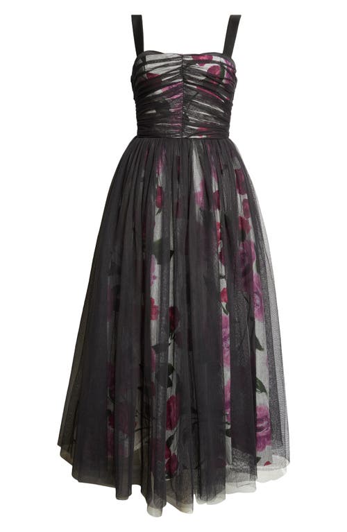 Shop Erdem Floral & Tulle Overlay Midi Cocktail Dress In Wisteria/white