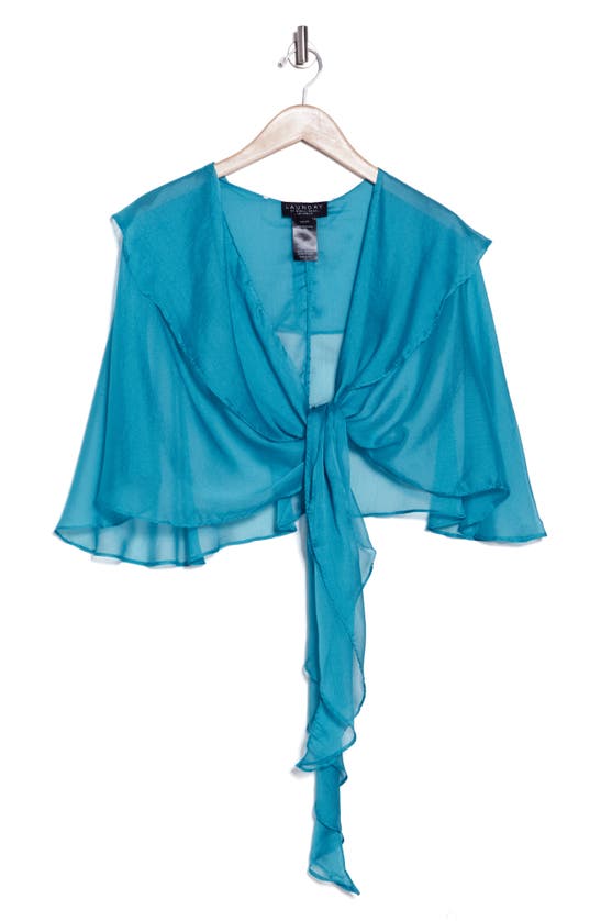 Shop Laundry By Shelli Segal Double Ruffle Tie Front Wrap Top In Ceramic