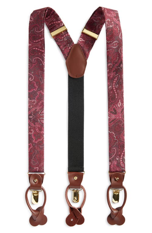 Clifton Wilson Burgundy Paisley Silk Suspenders In Brown