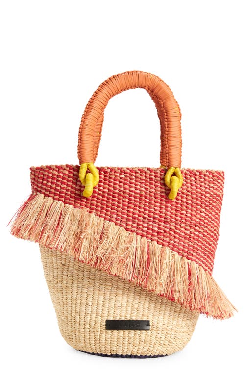 A A K S Tia Woven Raffia Bucket Bag in Natural/Red