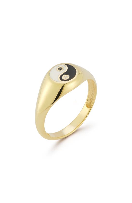 Sphera Milano 14k Gold Plate Cz Yin & Yang Signet Ring In Gold