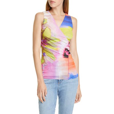 Fuzzi Floral & Chevron Sleeveless Wrap Top, Pink