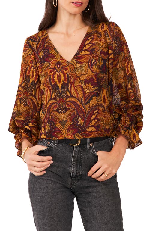 Vince Camuto Print Balloon Sleeve Top in Pickled Beet at Nordstrom, Size Medium