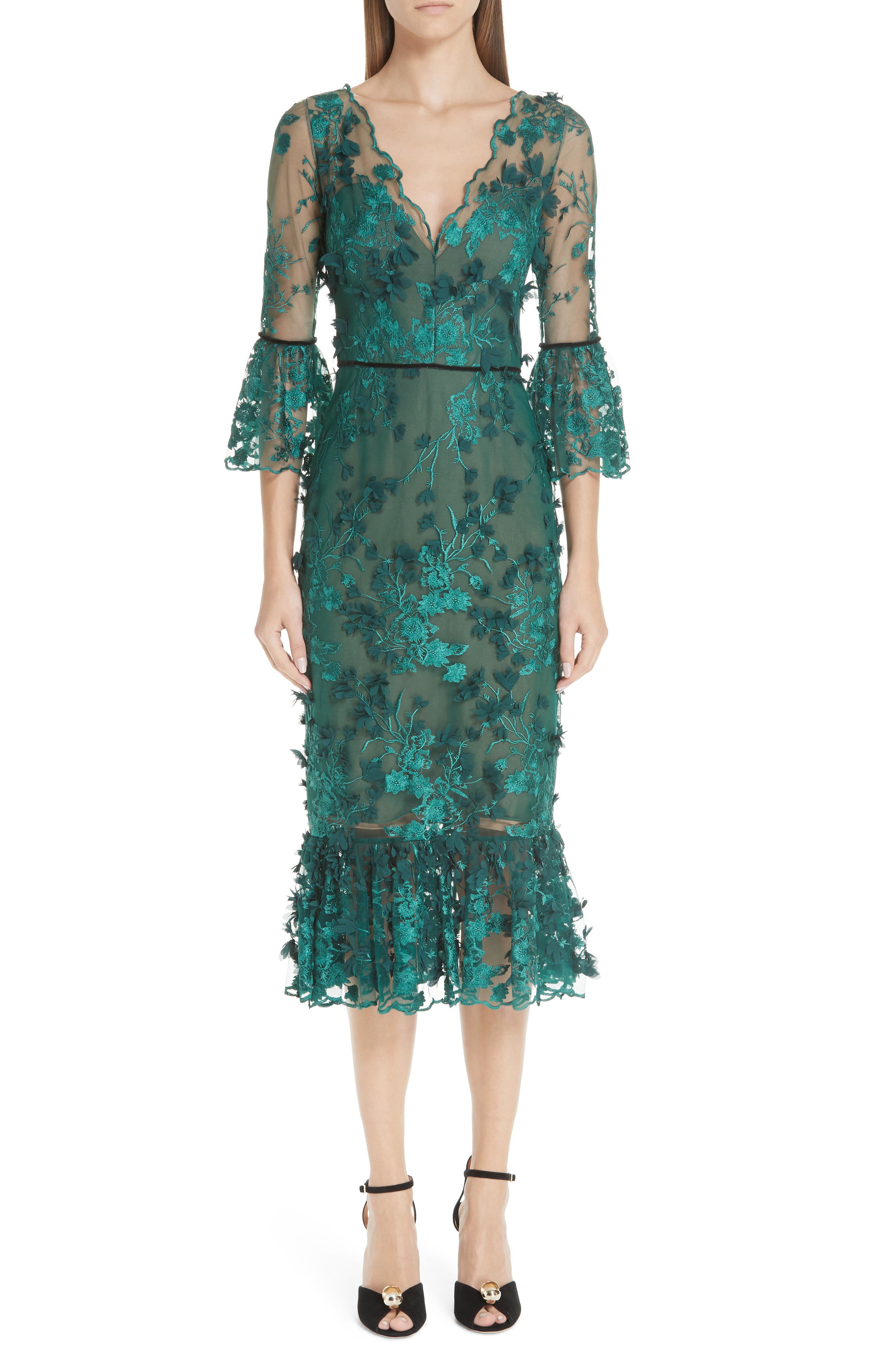 Marchesa Notte Embroidered Ruffle Trim Sheath Dress Nordstrom