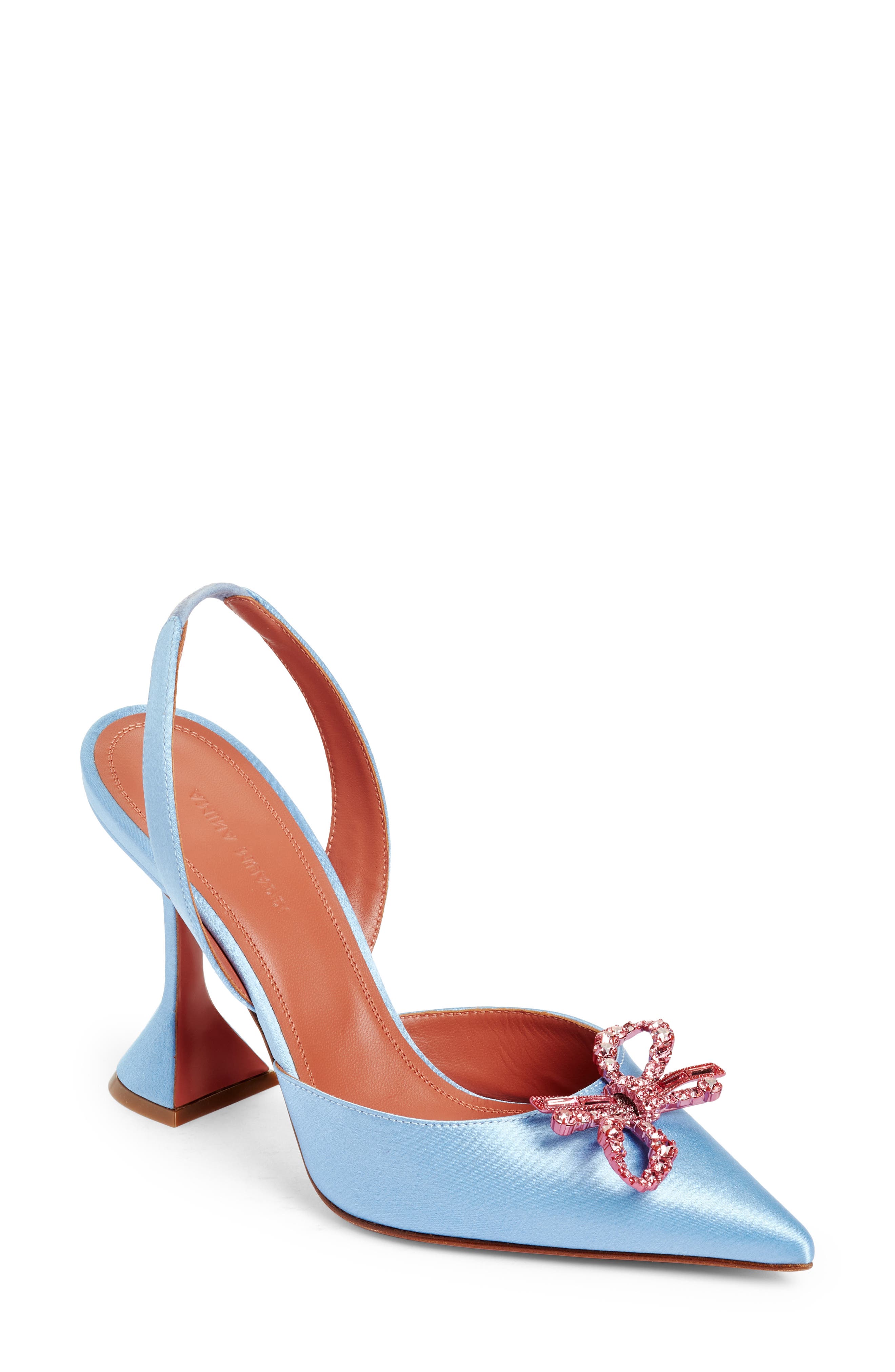 Amina Muaddi Rosie Pointed Toe Slingback Pump in Powder Blue /Rose Crystals at Nordstrom, Size 11Us